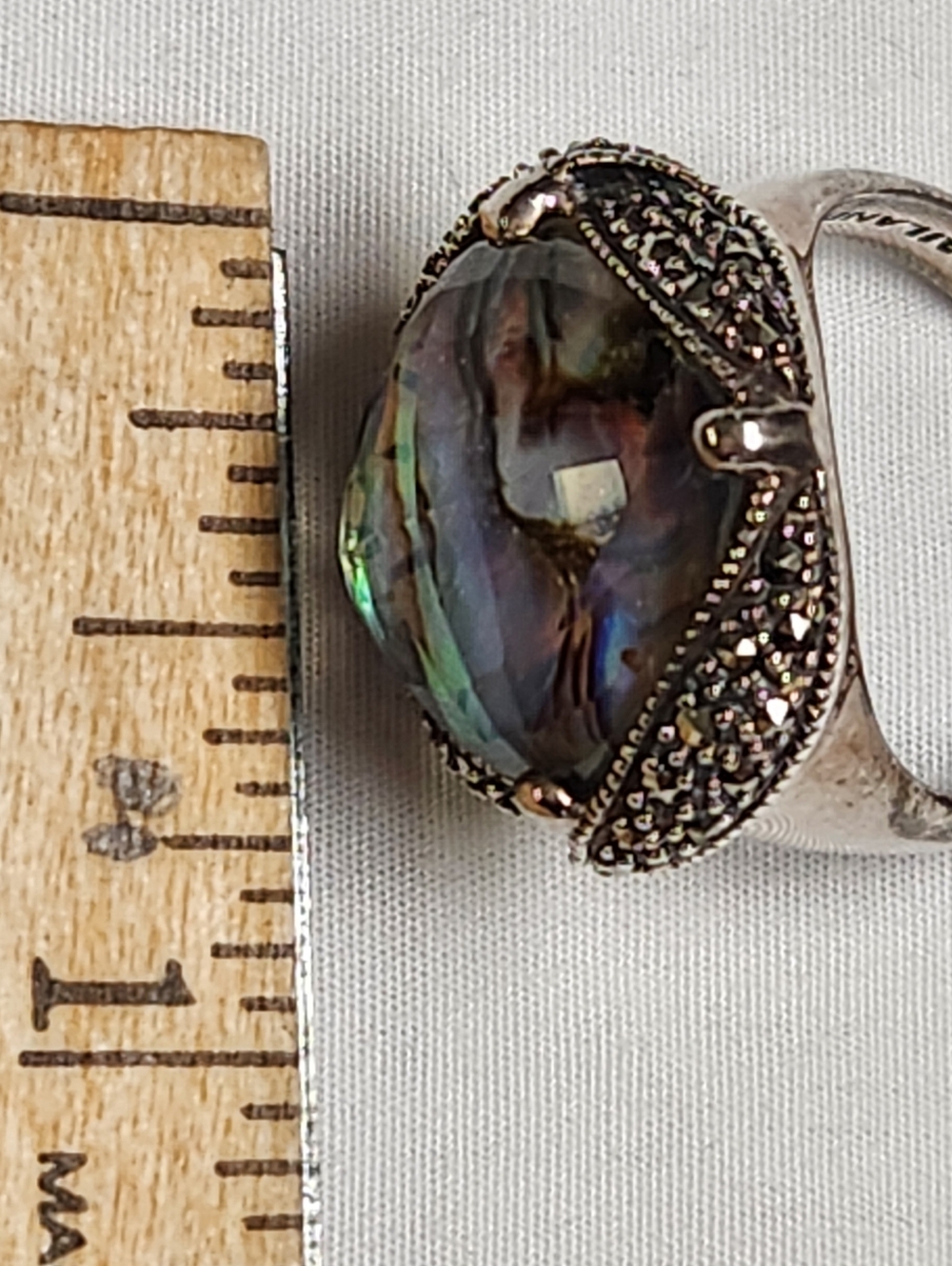 MARC JACOBS Sterling Silver Abalone Shell Ring With Marcaste Accents Size 8 - Picture 5 of 17